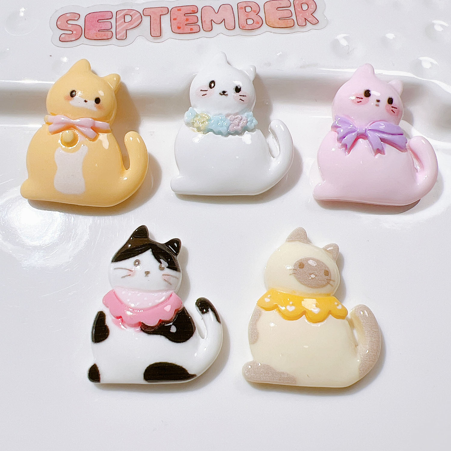 Resin Art Necklace - 10/20Pcs Cute Bowknot Cat Flatback Resin