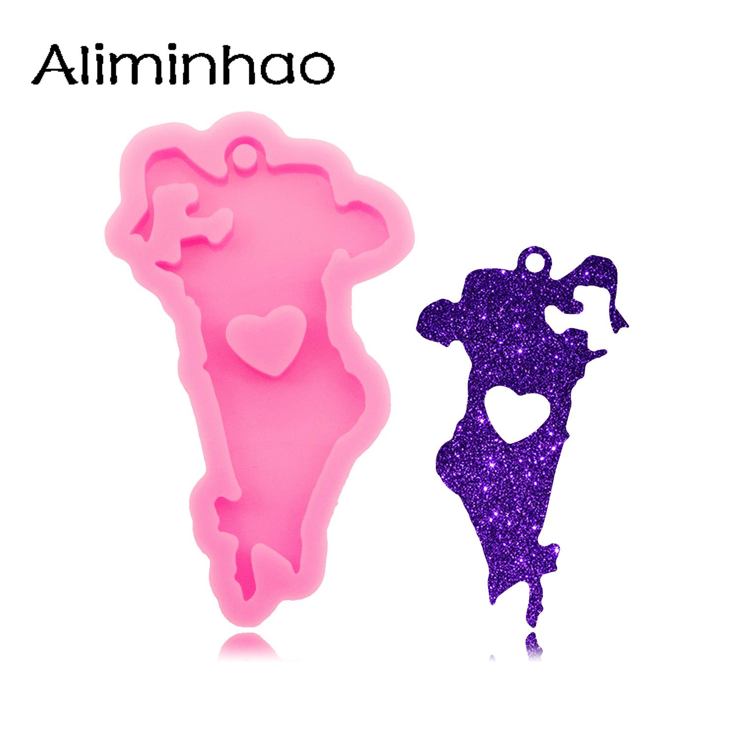 Resin Art Keychain - DY1435 Shiny Bahrain Map Silicone Resin
