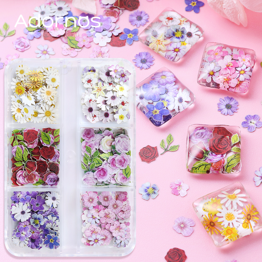 Resin Art With Rose - 6 Grids Flowers Wood Pulp Chips