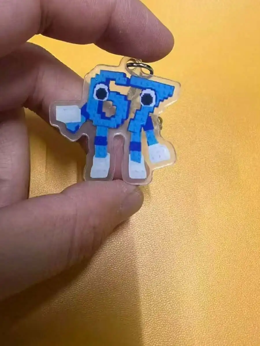 Resin Art Keychain - 2D Pixel Art Number 67 Keychain