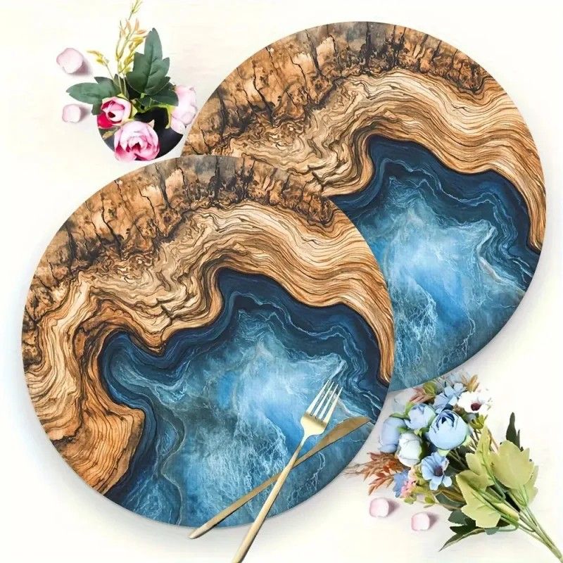 Resin Art Dining Table - VIKAMA Wood Grain Blue Ocean Resin